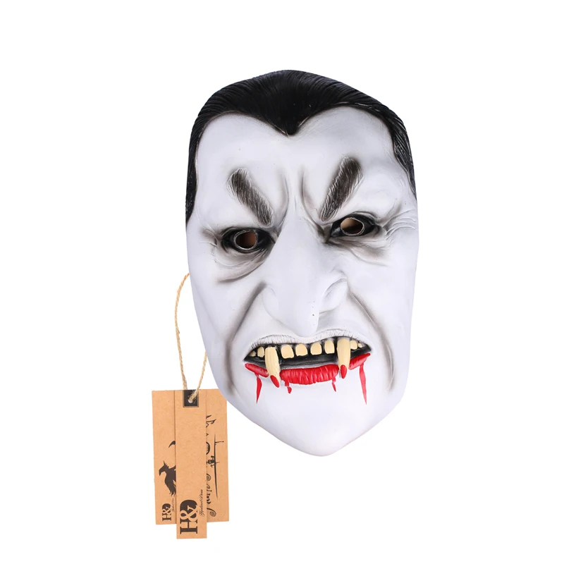 Full Face White Long Teeth Zombie Scary Ghost Latex Mask Horror