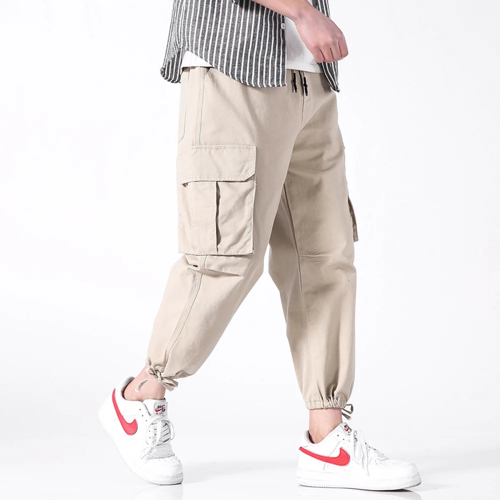 Spring Summer Joggers Streetwear Straight Cargo Pants Men Plus Size Side Pockets Pants Male 2019 Cotton Casual Plus Size 5XL