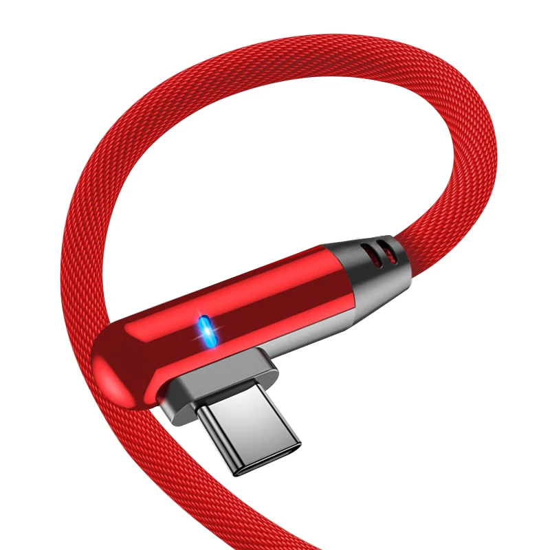 Hadinas светодиодный 90 градусов Тип usb C нейлон Быстрая зарядка USB кабель для Xiaomi Redmi