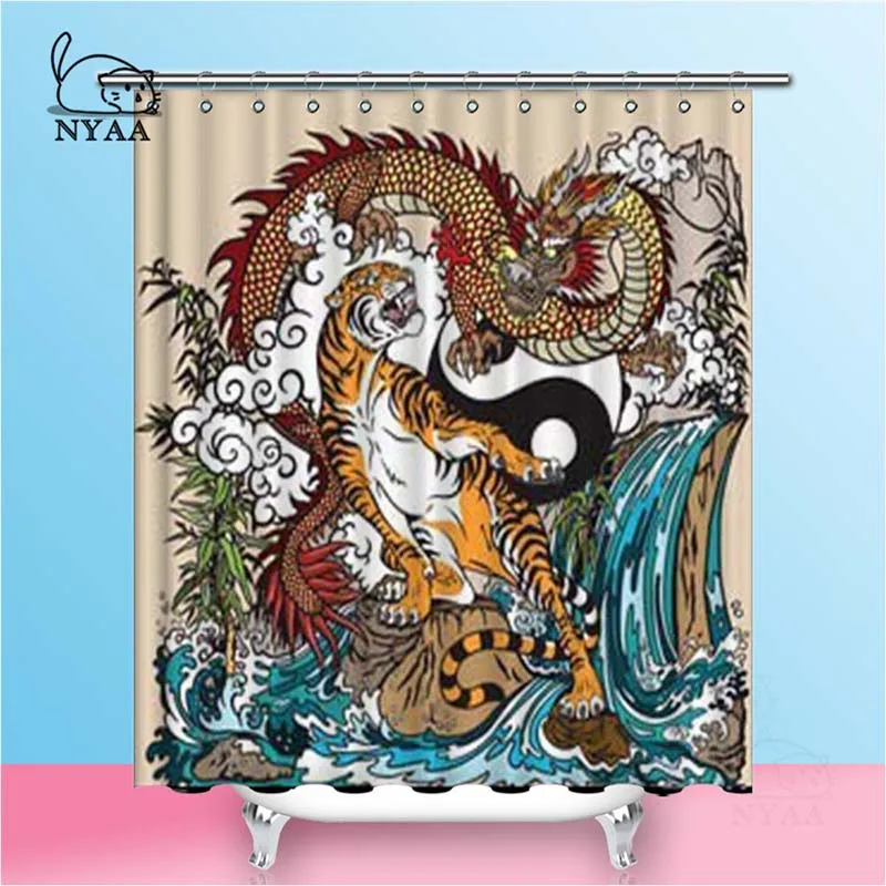 

Nyaa Chinese Dragon Versus Tiger Shower Curtains Waterfall Waterproof Polyester Fabric Bathroom Curtains For Home Decor