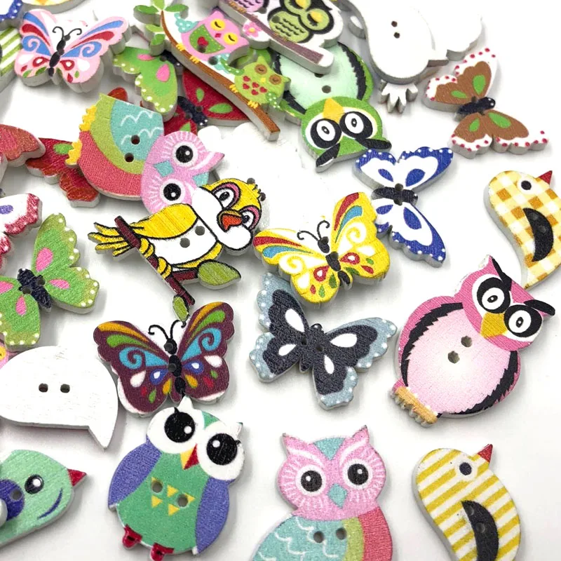 50pcs Mix Wooden Animal Buttons Lot Craft/Kids Sewing Embellishment