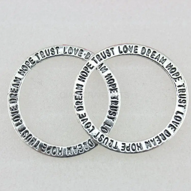 

100pcs Tibetan Silve DREAM hope trust love circle Charm zinc alloy charm for DIY supply handicraft jewelry accessory 35mm