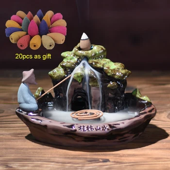 

Backflow Incense Burner Landscape Of Guilin The Old Man Fishing Home Officer Decor Incense Holder Ornament Dropshipping