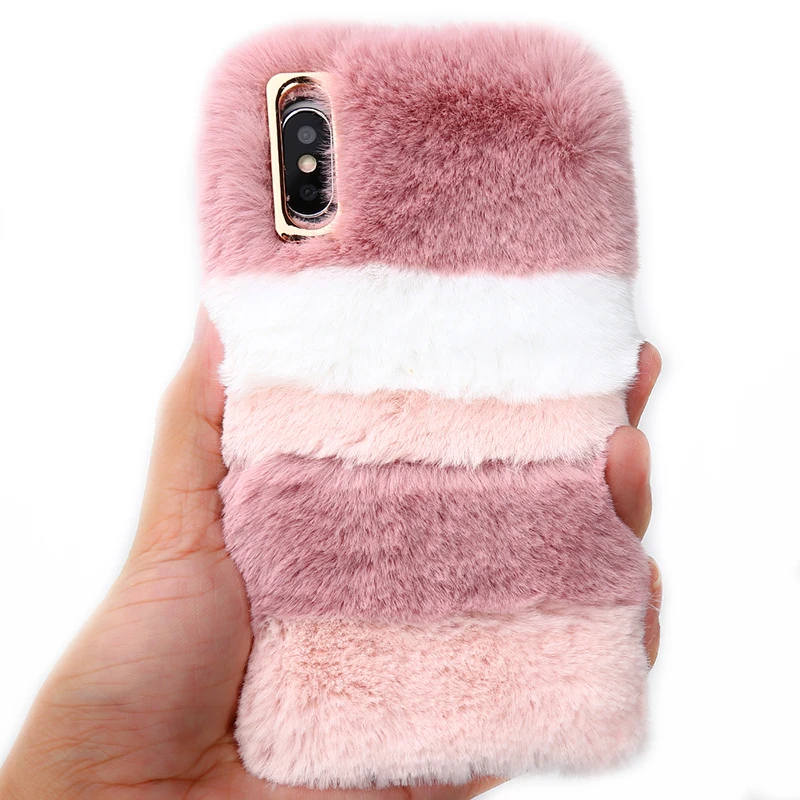 Милый пушистый чехол HAISSKY из кроличьего меха для iPhone 10 X XR XS Max мягкий зимний теплый
