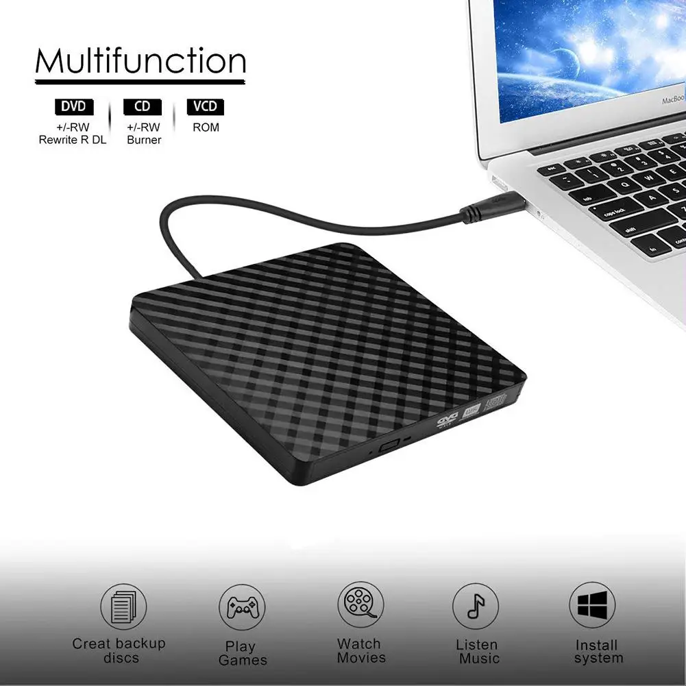  USB 3.0 External CD/DVD ROM Player DVD Drive High Speed Data Transfer Reader Writer Recorder for La