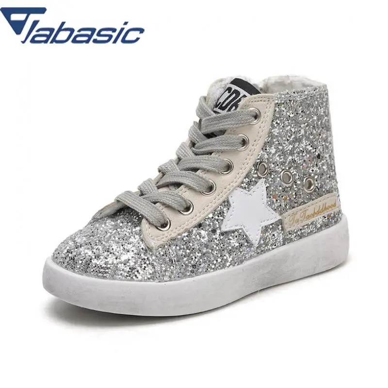 

JABASIC Glitter PU Sneakers Children Star Glitter High Top Trainer Baby Girl Casual Flat Toddler Kid Sport Shoe Scarpe Bambini