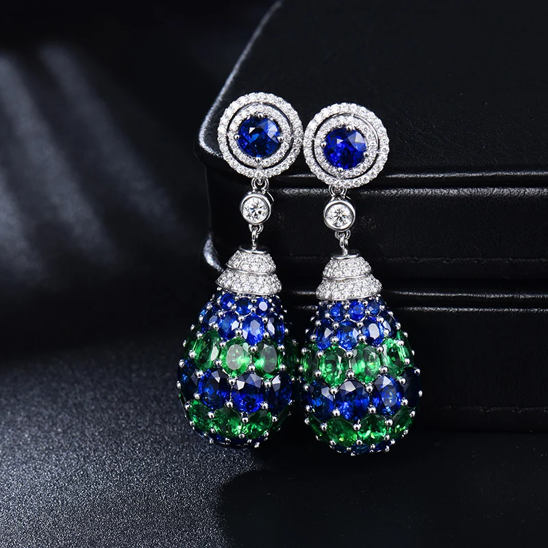 LOVERJEWELRY роскошные ювелирные изделия 18 карат белое золото синий сапфир висячие