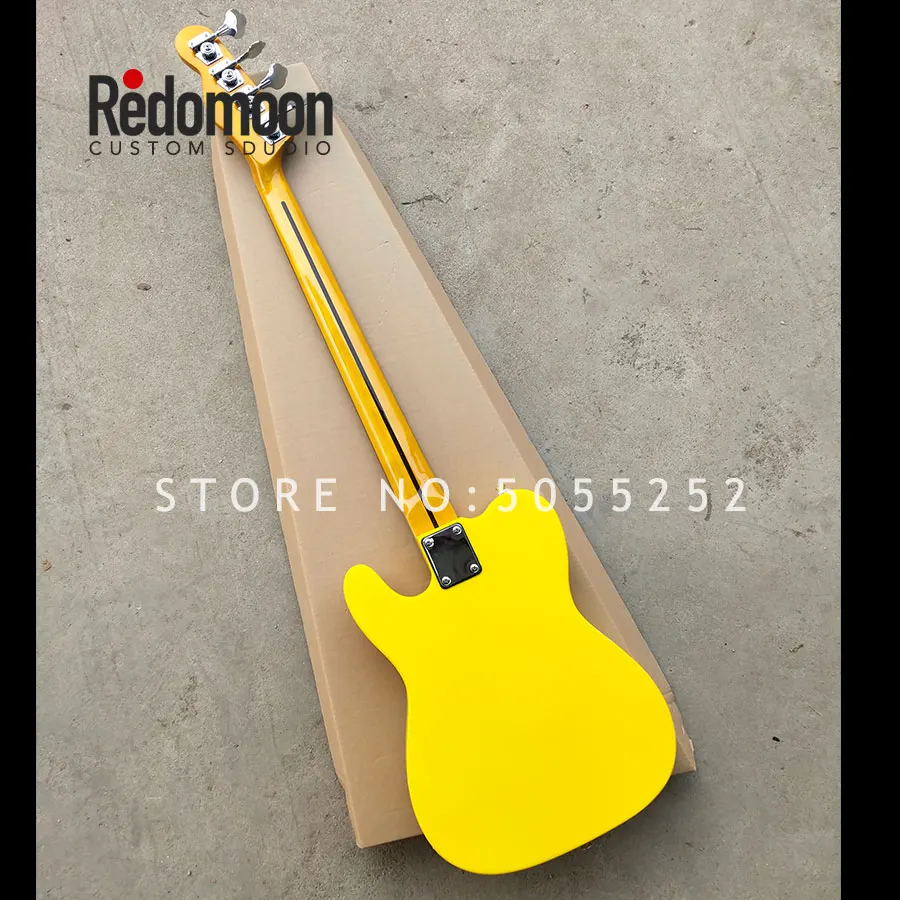 Заводская 4 струны TELE bass ebony гриф электрическая бас гитара желтого цвета музыкальный инструмент магазин