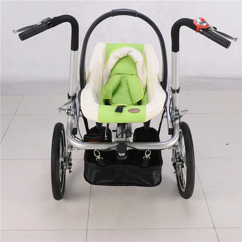 Newborn Baby Three Wheels Bike Stroller Infant Green Color Trolley with Car Safety Seats 3 in 1 Prams with Sleeping Basket01