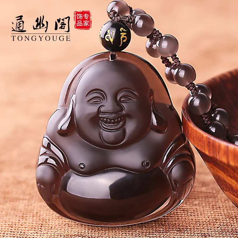 

Quiet natural Obsidian ice Pavilion Maitreya Buddha Pendant Necklace lucky female man pendant crystal jewelry pendant