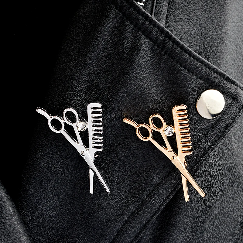 

Scissors and comb brooches RhinestoneSuit Corsage Collar Pin Badges Brooches for men women unisex Suit Scissors brooch