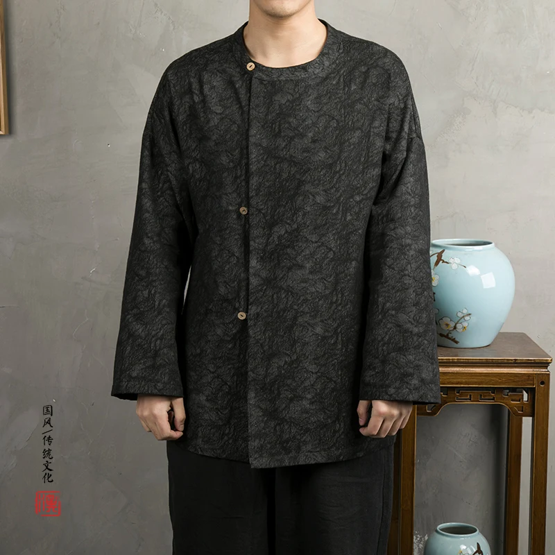 

MIXCUBIC 2019 spring British style linen Jacquard jackets men Long section casual loose Tang suit Jacquard jackets men,M-4XL