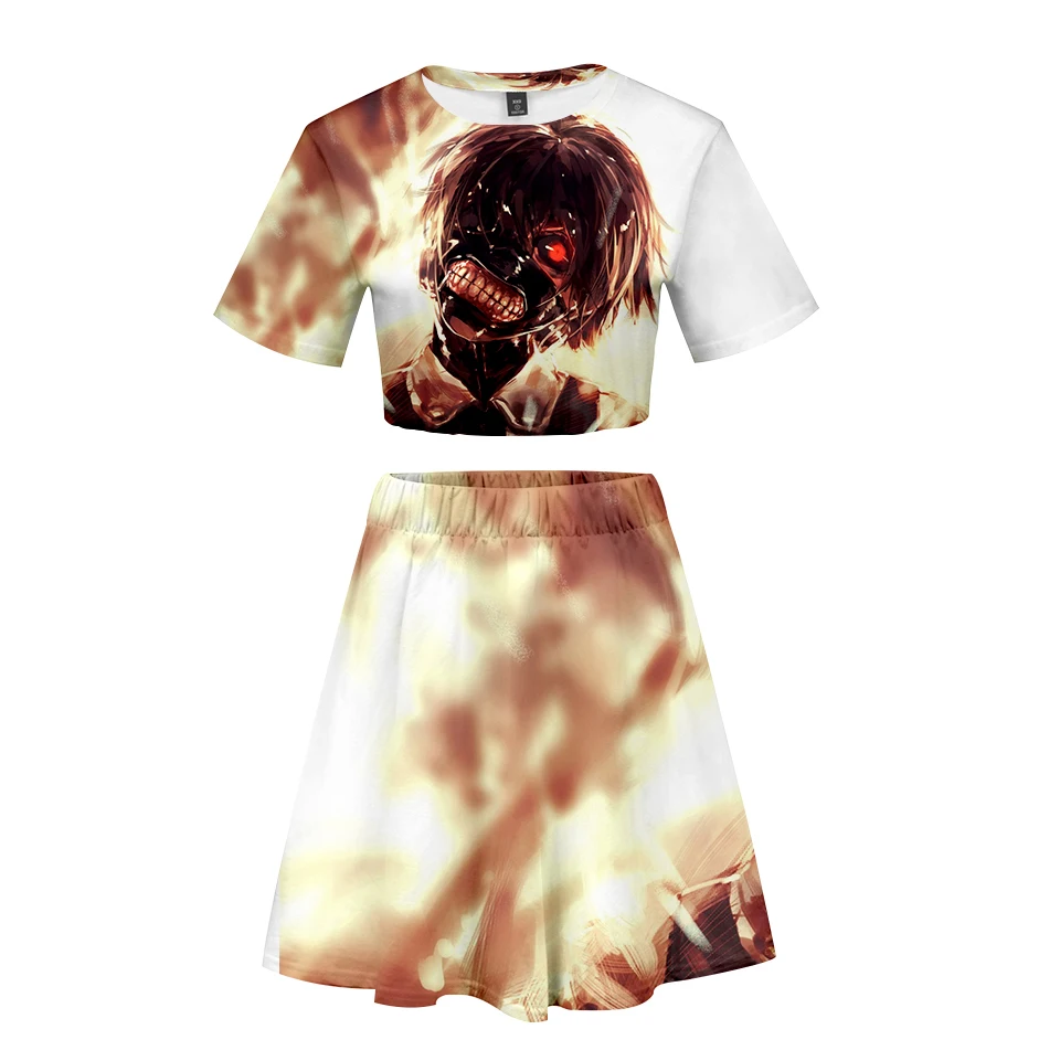 Frdun Tommy 3D Tokyo Ghoul 2018 новый костюм с короткой юбкой футболка коротким рукавом и