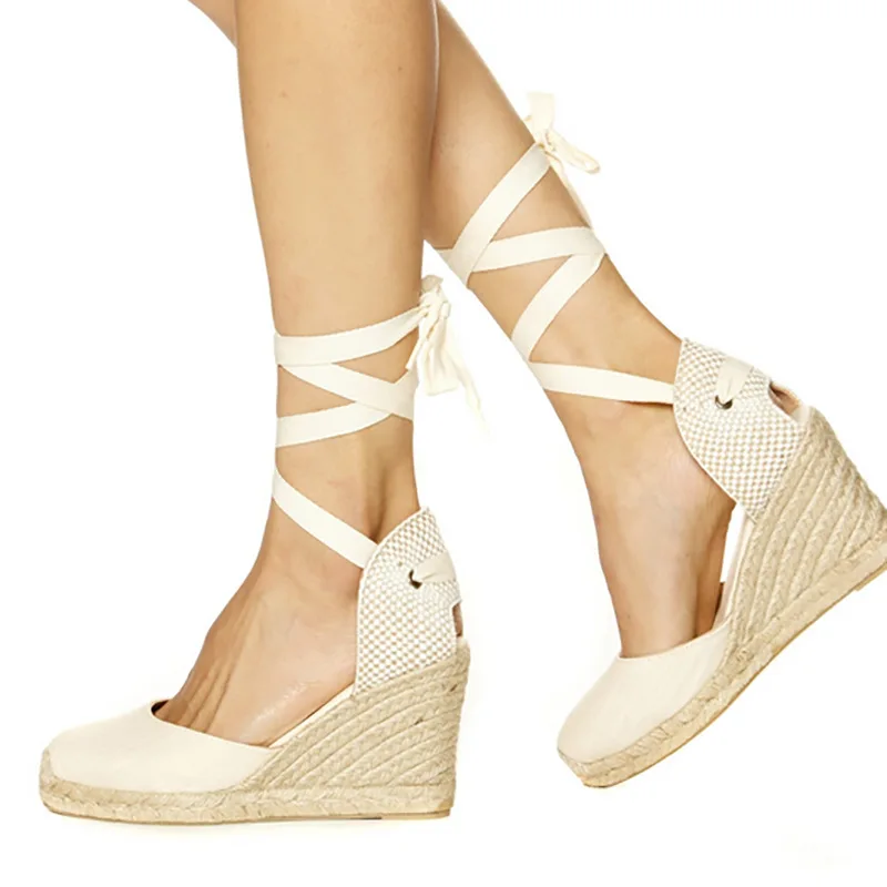 

STAN SHARK Lace Up Espadrilles High Heel Wedge Sandals Platform Cross-tied Strap Heel Ladies Shoes feminina sandals