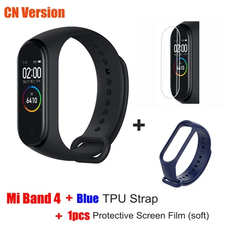 Xiaomi mi Band 4 умный Браслет глобальная версия AMOLED сенсорный экран 5ATM плавание mi ng водонепроницаемый спортивный браслет пульсометр - Цвет: CN add blue strap