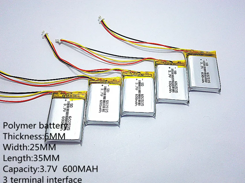 Li-po 3 линии 3pin разъем 3,7 V thium полимерный аккумулятор 602535 600MAH видеорегистратор 388