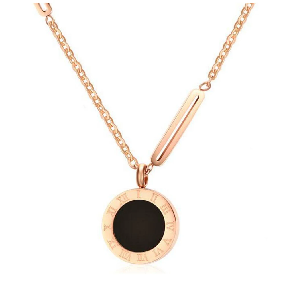Fashion Women Necklace Stainless Steel Black White Shell Necklaces With Roman Numeral Luxury Women Wedding Jewelry Collars|Pendant Necklaces| - AliExpress