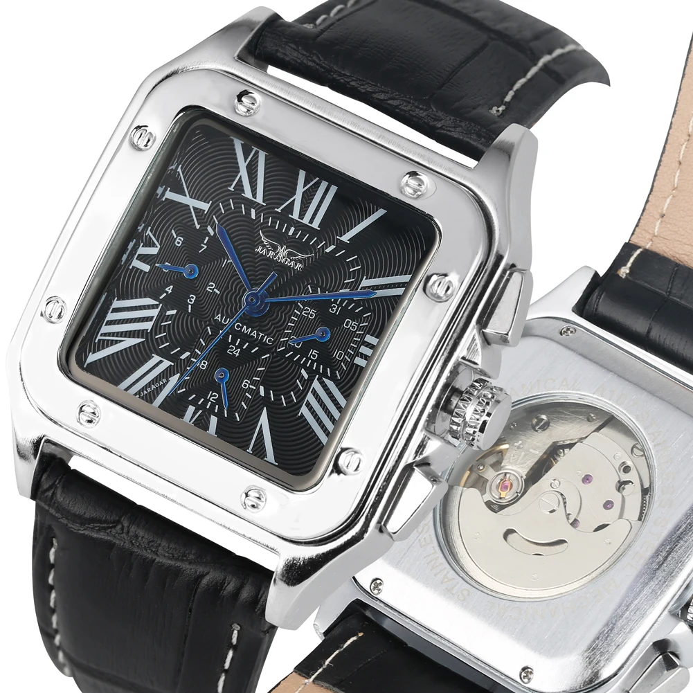 

Mechanical Watch Black White Square Dial Automatic-self-wind Steel Skeleton Mechanical Business Timepieces Clock Male Gifts