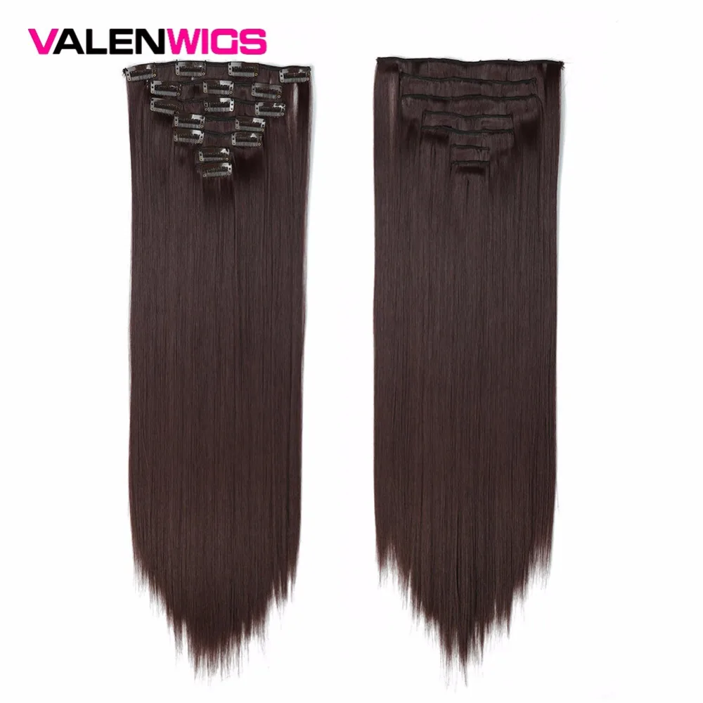 Valenwigs 2" 100 г синтетический длинный прямой чистый цвет 7 пик волосы части высокотемпературное волокно полная голова клип в наращивание волос