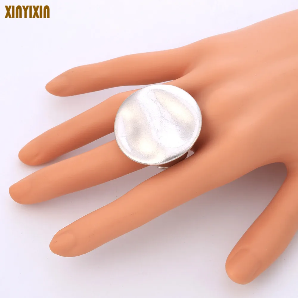 Bohemia Big Round Flat Ring Women Men Punk Exaggerated Trendy Rings Retro Simple Jewelry Elastic Adjustable One Size Ring 18mm