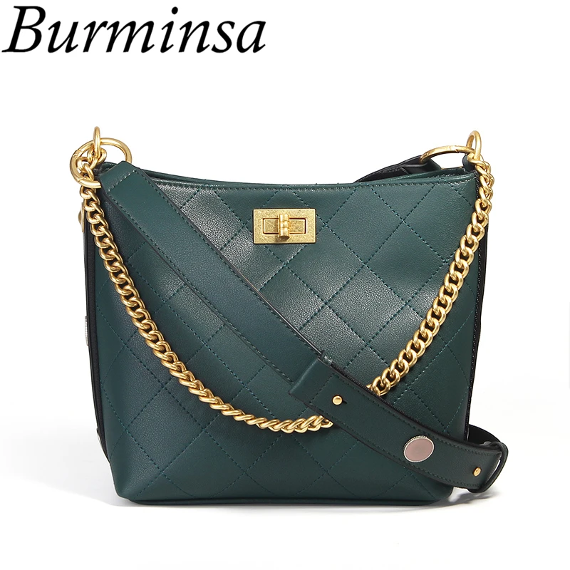 

Burminsa Chic Quilted Shoulder Messenger Bags Genuine Leather Ladies Purse Designer Crossbody Bags For Women New Arrival 2019