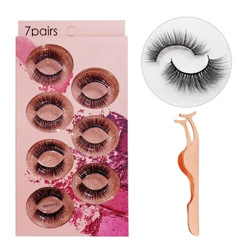 

7 Pairs False Eyelashes Sets Natural Long Extension Charming Professional Fluffy Faux Makeup Tool 3D Thick With Tweezer