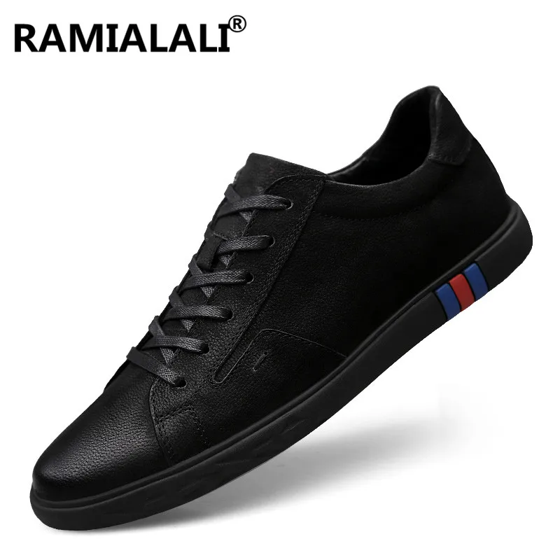 

Ramialali Big Size Genuine Leather Men Shoes Fashion Black Male Casual Shoes Leather Sneakers Brand Men Flats Shoes
