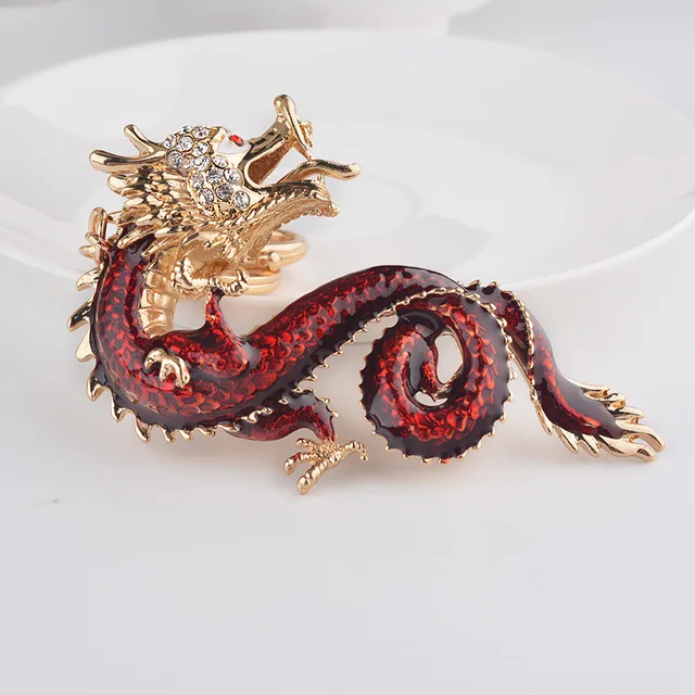 Rhinestone dragon key rings Chinese style crystal imperial key chains