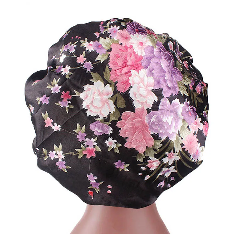 DOLEFT Satin Printed Wide-brimmed Hair Band Woman High Quality Soft Silk Bonnet Sleep Cap Chemotherapy Caps - Color: 3