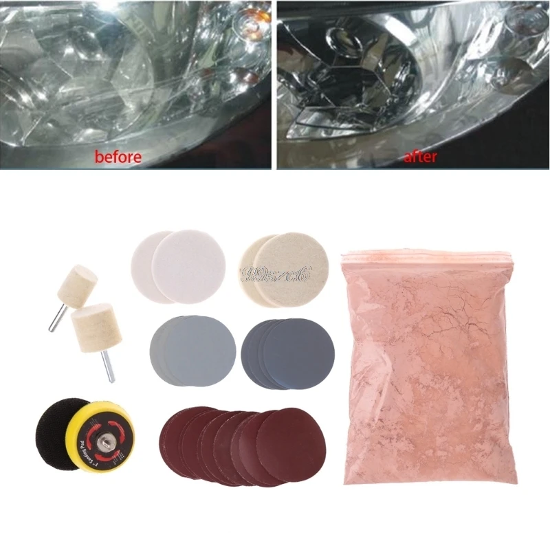 34pcs Deep Scratch Remove Glass Polishing Kit 8 OZ Cerium Oxide + Sanding Disc + Wool Polishing Pads+Felt Wheel