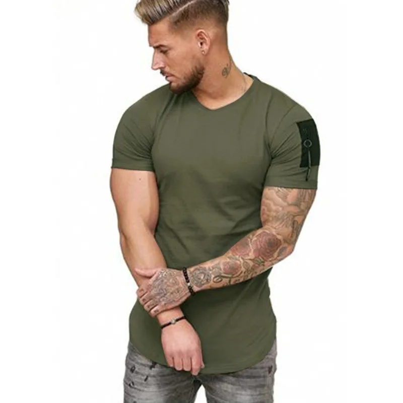 Новые летние Повседневное футболка Для мужчин модные на молнии с v-образным вырезом и хип-хоп футболка Топы, хлопковые футболки Для мужчин Tee размеры M-3XL - Цвет: O Military Green