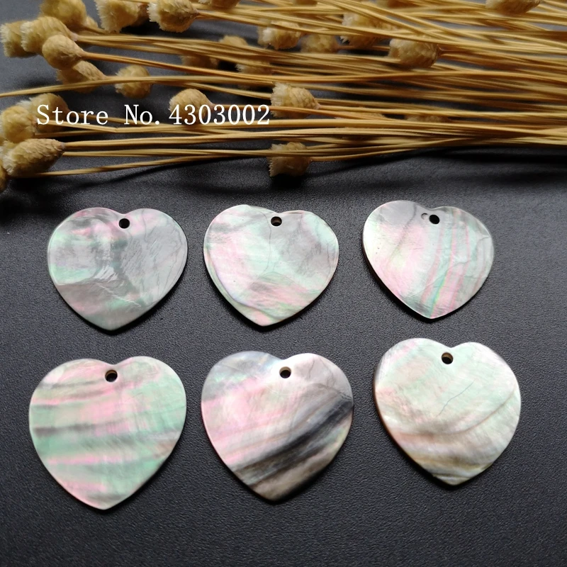 100개/묶음 23mm 천연 블랙 하트 자개 DIY 보석용 하트 모양 자개 귀걸이용