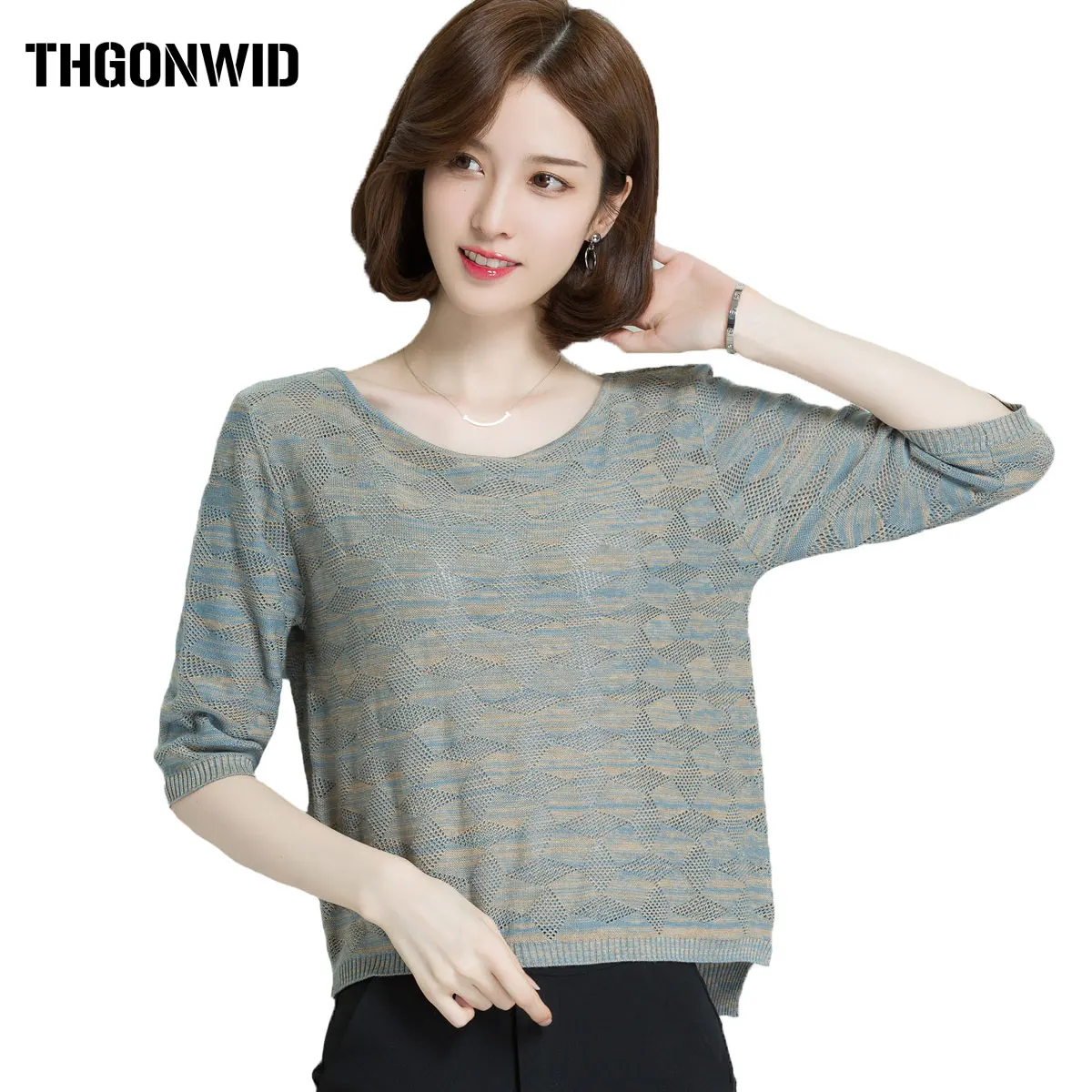 2018 Spring Summer Knitted Tops Women Sweater Shirt Casual Pullover Half Sleeve Loose Thin Knitting Jumper S- 3XL | Женская одежда