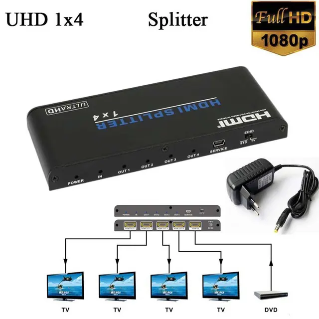 1x4 UHD V2.0 HDMI Splitter HDMI audio video switcher