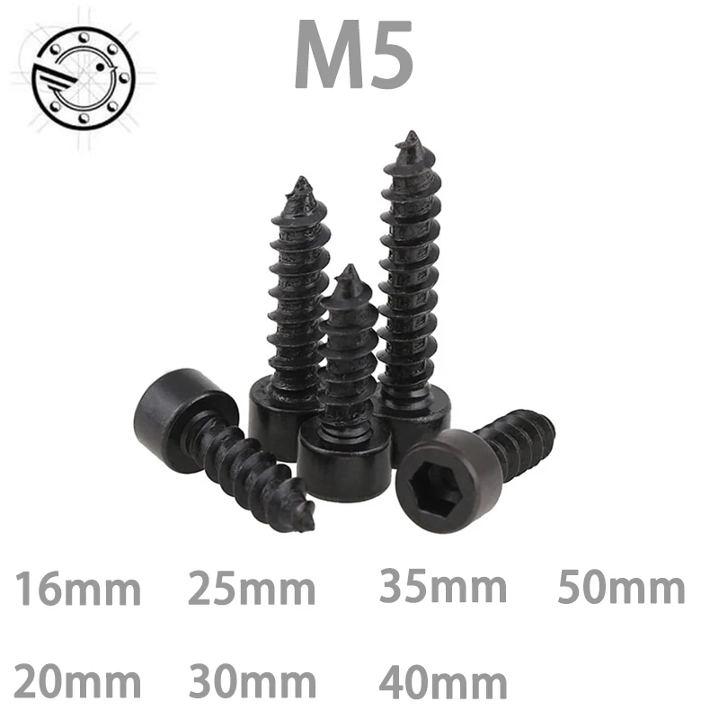 

100pcs M5 Carbon Steel With Black Hexagon Socket Cap Head self tapping screw Model Screw M5*(16/20/25/30/35/40/50) mm
