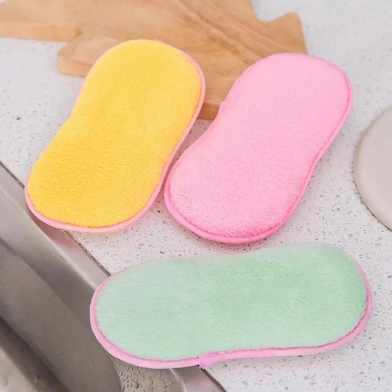 

Kitchen Strong Nonstick Oil Fiber Dish Washing Towel Bowl Washing Cloth Rag Sponge Double Sided Household Washing Pot Brush Tool