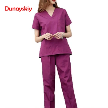 

V Neck Short Sleeve Women Work Tops Pants Scrub Sets Hospital Doctor Nurse Surgical Suit Dentist Clinic Medical Nurse Uniform