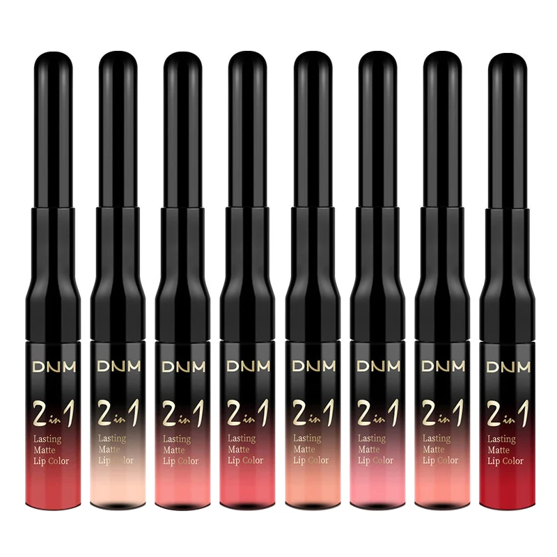 

Charming 12 Glitter Colors To Choose Non-stick Cup Matte Double Lip Gloss Lip Liner Two In One Lipstick Glaze No Fading TSLM1
