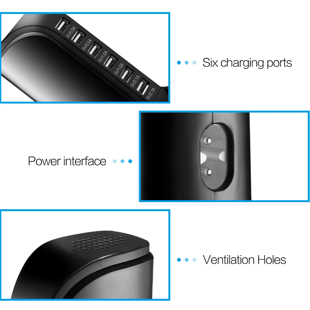 6 USB телефон зарядное устройство станция выход 6A USB телефон зарядное устройство hubнастольный дорожный разъем адаптер питания для iphone 8 x xs xr samsung