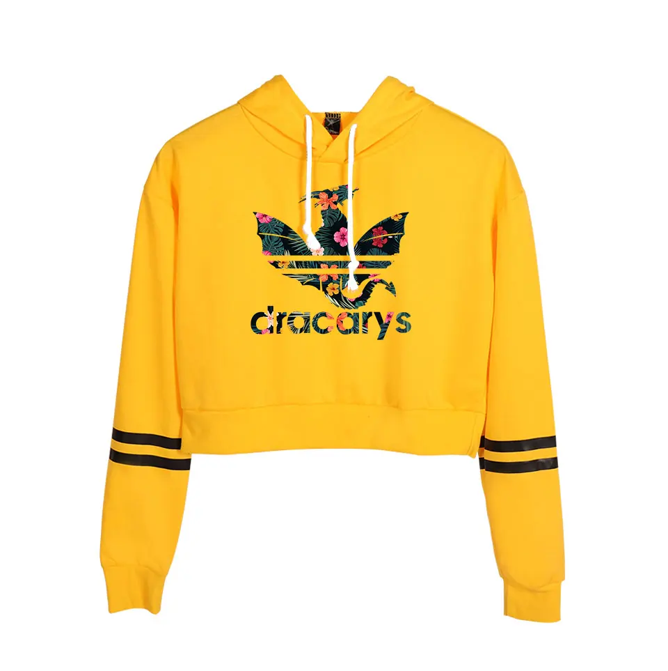 Kpop Dracarys Game Of Thrones Women's Autumn Crop Hoodies LongSleeve Hooded Sweatshirt Harajuku Female Hoodies Exposed Pullovers