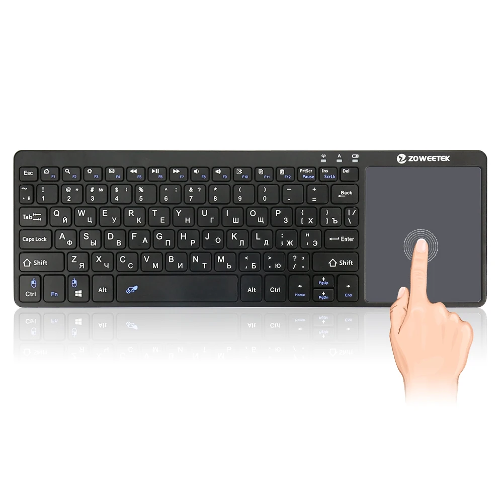 Оригинальная Беспроводная мини-клавиатура Zoweetek K12-1, 2,4g, русская, английская, французская, с тачпадом для ПК, HTPC, Smart Android tv Box, IP tv
