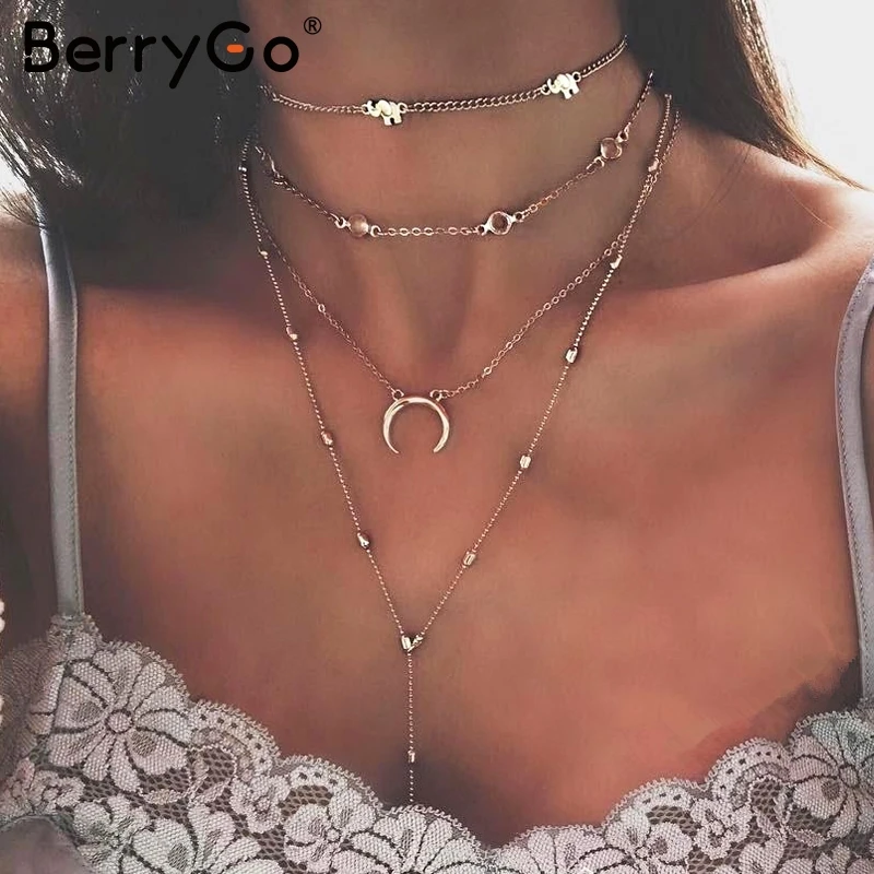 

BerryGo Multilayer moon statement Trendy styles streetwear gold Long chic women clothing 2018