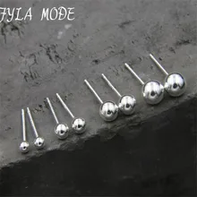 Fyla Mode 3mm 4mm 5mm 6mm 4 Size Real 925 Sterling Silver Stud Earrings for Women Classic Minimalist Ball Earring Fine Jewelry