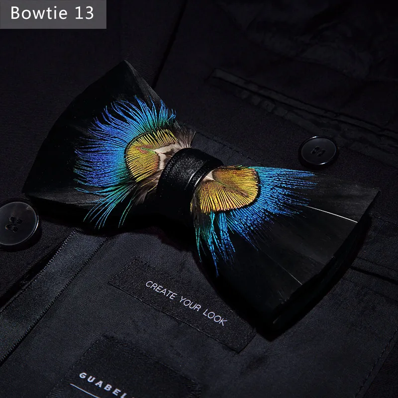 Bowtie 13 JEMYGINS, дизайн, галстук-бабочка, перо, бант, изысканная ручная работа, Мужская брошь для галстука-бабочки, деревянная булавка, подарочный набор, Свадебная вечеринка - Цвет: Bowtie 13