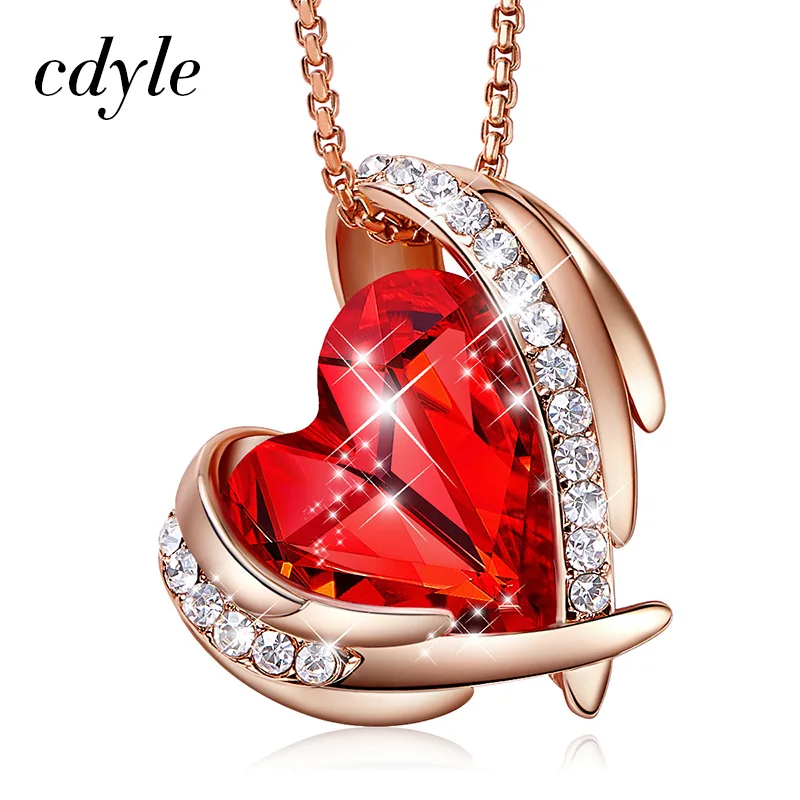 

Cdyle Romantic Red Heart Embellished with crystals Pendant Wedding Jewelry Rose Gold Collars Valentine's Day