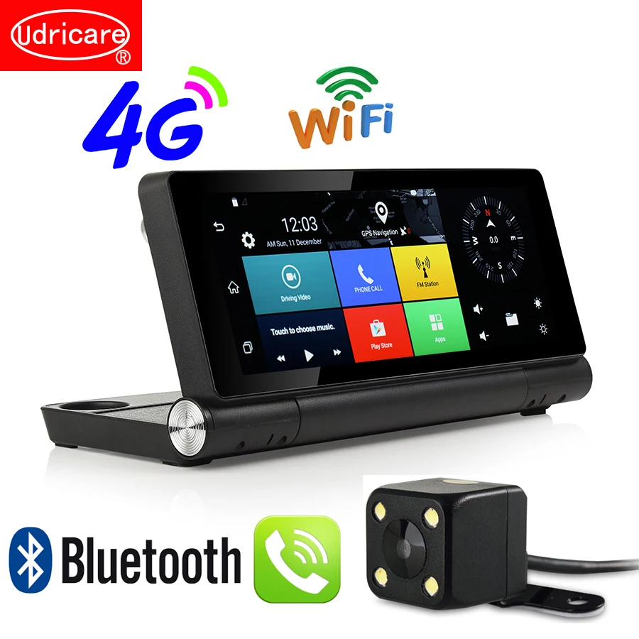Udricare 7 дюймов 4 г sim-карты Android WiFi Bluetooth телефон приборной панели gps Двойной объектив