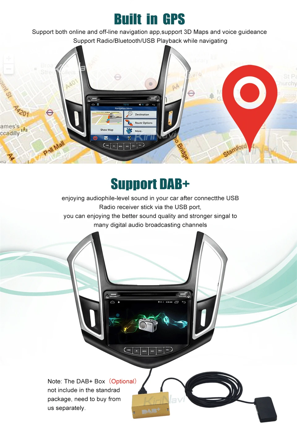 Clearance KiriNavi Octa core 4G LET android 7 car stereo for Chevrolet Cruze gps multimedia system 2013 - 2015 support 4K Video 4G 5