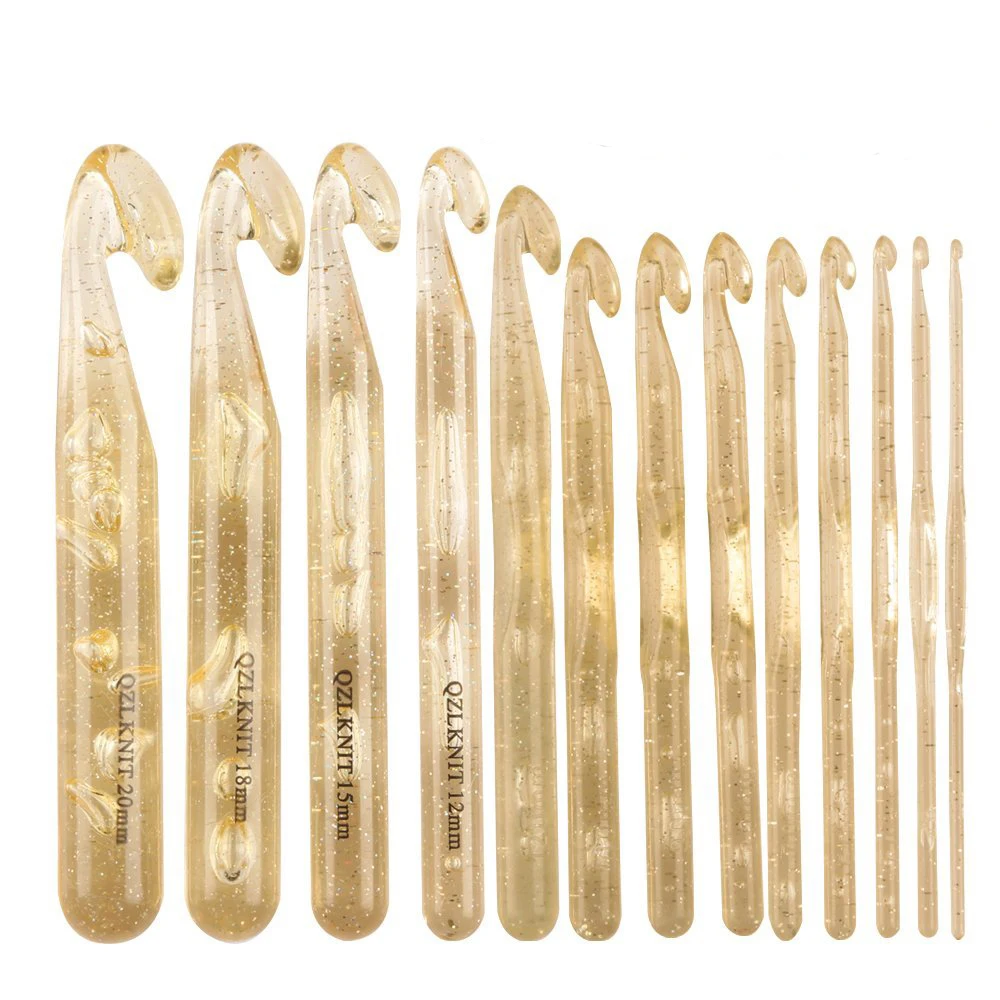 

3mm-20mm 13 PCS/set Acrylic Plastic handle Transparent Craft Knit Huge Crochet Hooks Knitting Needles Weave Diy Craft Loom Tool