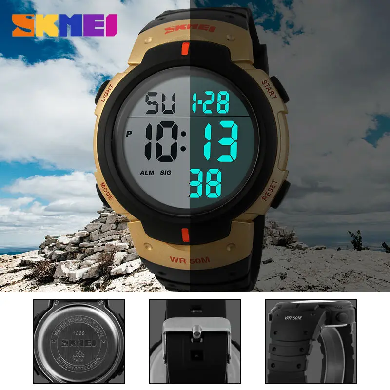 SKMEI Top Clock Sport Watches Men Wrist Watch Outdoor Digital Watch Man EL Light Chrono Fashion Bracelet New reloj hombre 1068