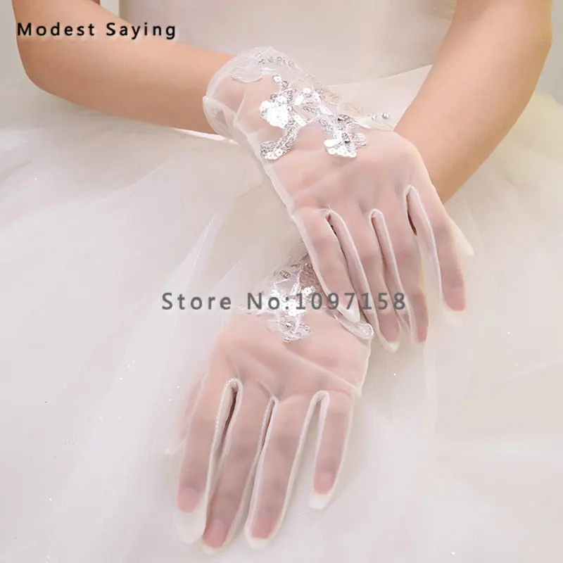 2 пары слоновой кости блестками кружевные свадебные перчатки с пальцами свадебные перчатки свадебные аксессуары vestido de festa
